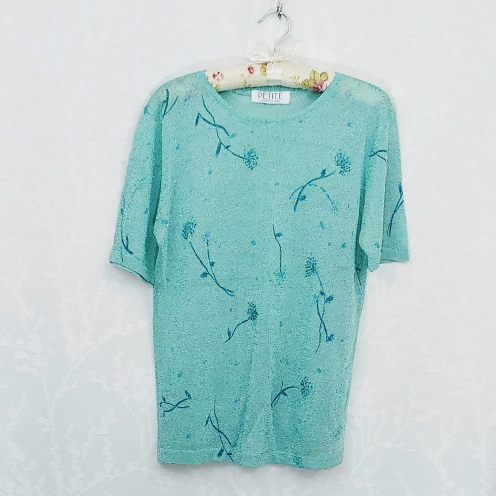 Petite Sophisticate Sheer Embroidered Beaded Top